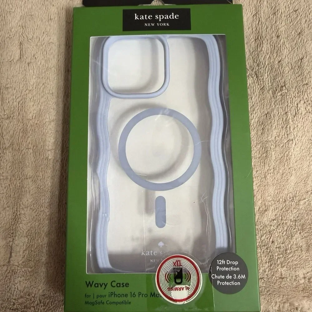 KATE SPADE Case Magsafe For iPHONE 16 Pro Max Wavy Light Blue Clear New